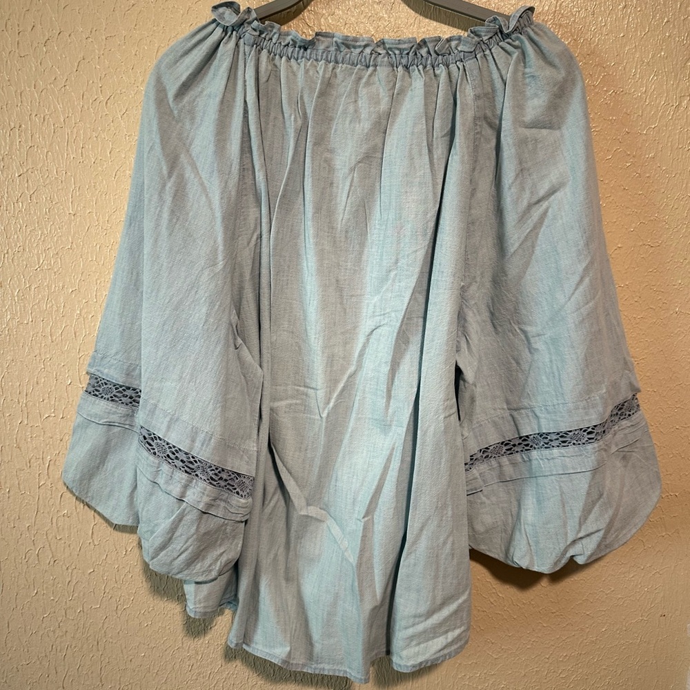 Lauren Ralph Lauren Black Label Chambray Lace Trim Boho Blouse Size 2X Plus Size - Picture 4 of 8